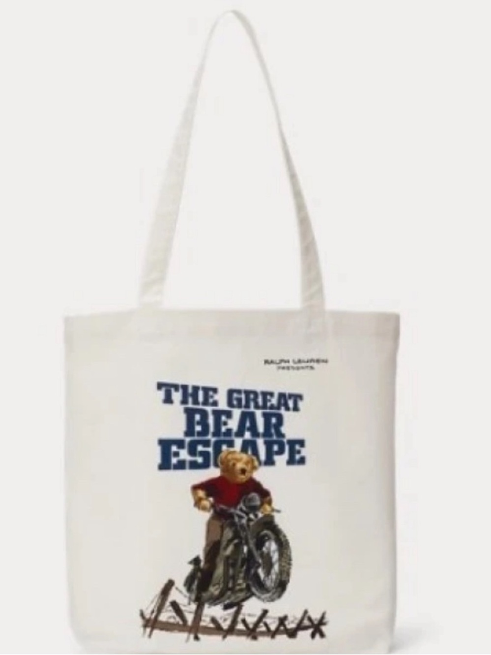 NWT Rare Ralph Lauren Canvas Tote Bag Polo Bear Motorcycle Graphic Movie Cover
